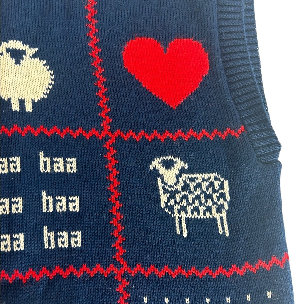 VTG 80s Pendleton Baa Baa baa Sheep Tic Tac Toe Wool Sweater Vest Navy Small - Picture 3 of 11